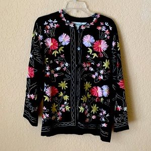 The Vermont Country Store Black Floral Embroidered Jacket